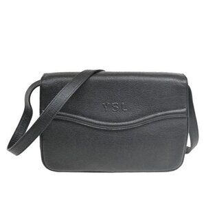 YVES SAINT LAURENT Logo YSL Flap Shoulder Crossbody Bag Leather Black 37MA149